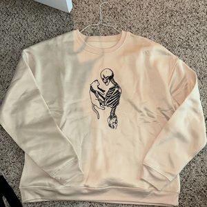Nude Halloween hoodie. Cat & skeleton.